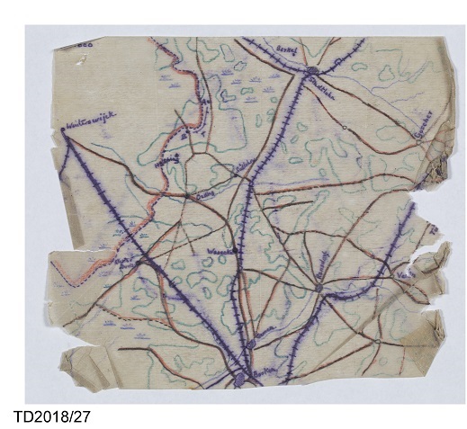 Hand-drawn map of the Dutch-German border for planned escape by Colin Campbell, 2nd Bn, Argyll & Southern Highlanders 