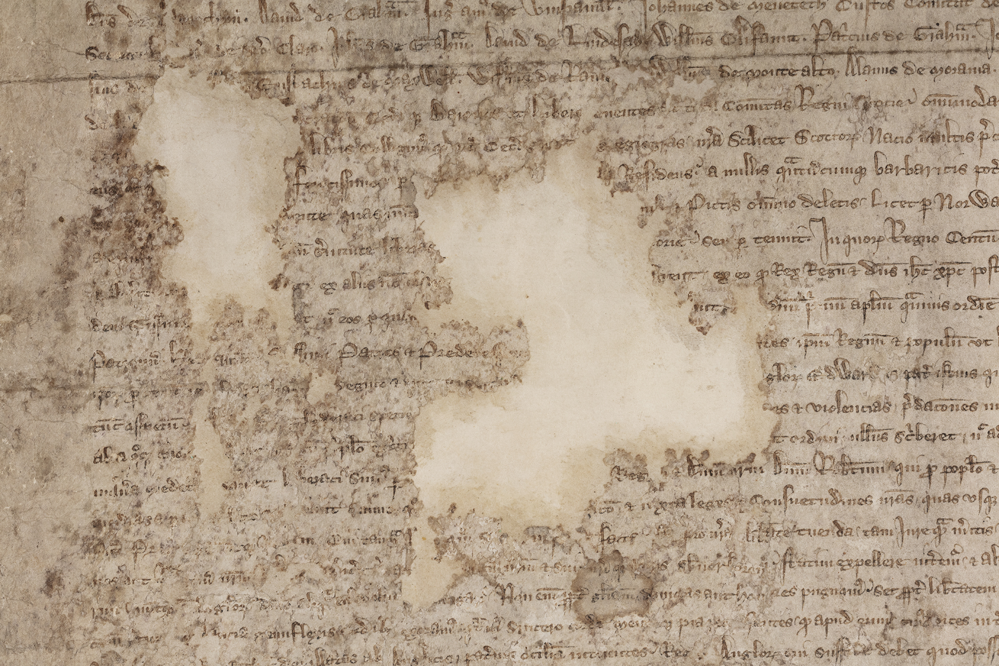 detail of the Declaration of Arbroath showing damaged area