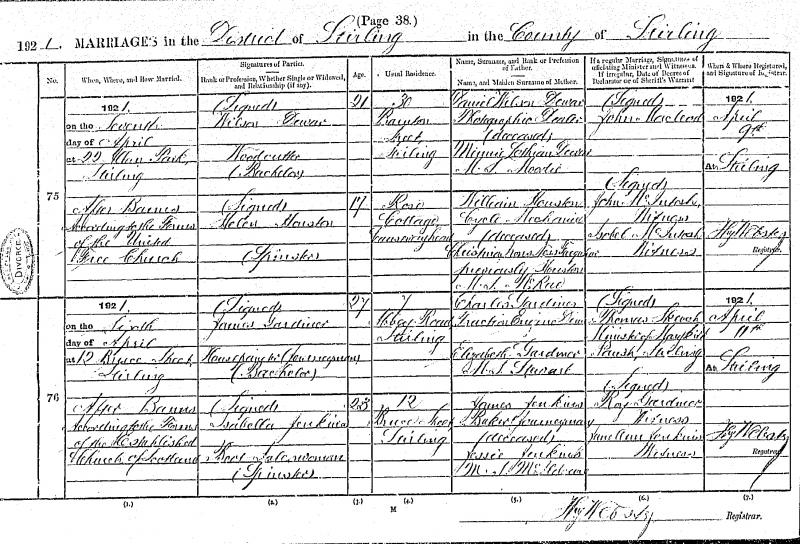 Example of an RCE reference added to the original marriage entry to show the couple later divorced in Scotland.