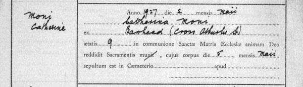 An example of a death entry in Latin