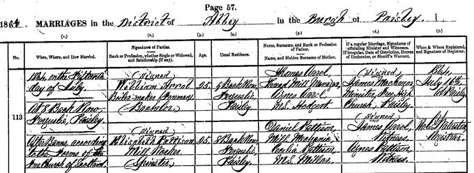 Marriage entry for William Arrol - 1864