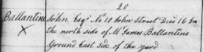 Death and burial entry for John Ballantine - 2
