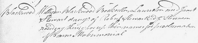 Proclamation of banns entry for William Blackwood