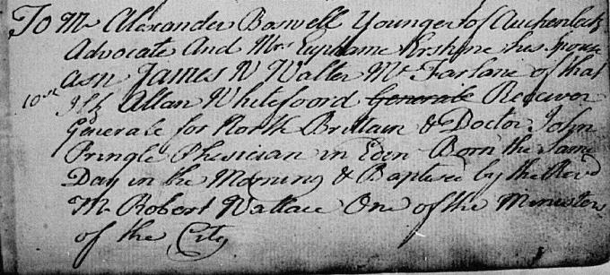 Baptism entry for James Boswell