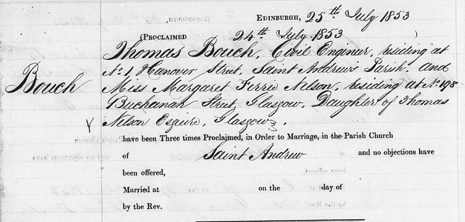 Proclamation of marriage entry for Thomas Bouch