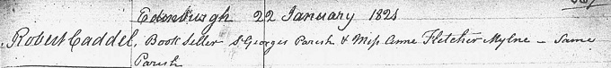 Marriage entry for Robert Cadell - 1821