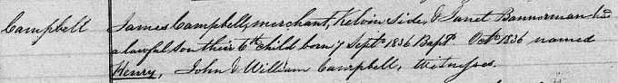 Birth and baptism entry for Henry Campbell-Bannerman