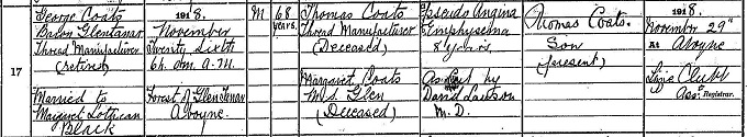 Death entry for George Coats