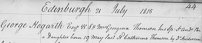 Birth and baptism entry for Catherine Dickens