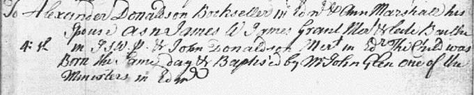 Birth and baptism entry for James Donaldson