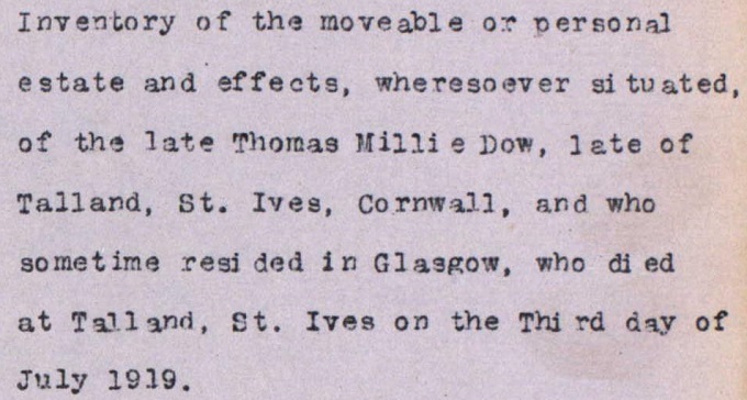 Detail from inventory of Thomas Millie Dow