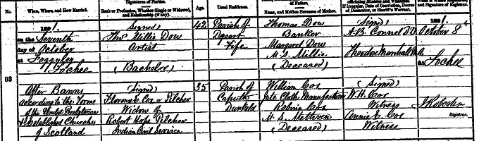 Marriage entry for Thomas Millie Dow