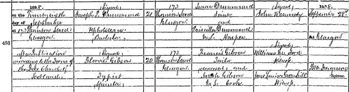 Marriage entry for Flora Drummond