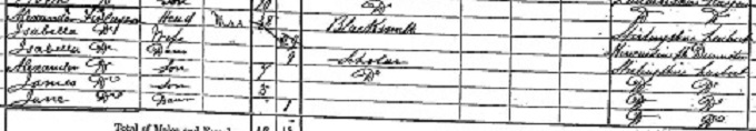 1891 Census return for James Finlayson