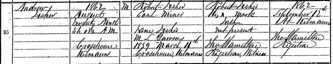 Birth entry for Andrew Fisher