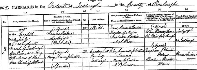 Marriage entry for James Geikie