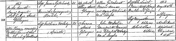 Marriage entry for James Gilchrist