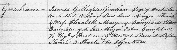 Marriage entry for James Gillespie Graham, 1830