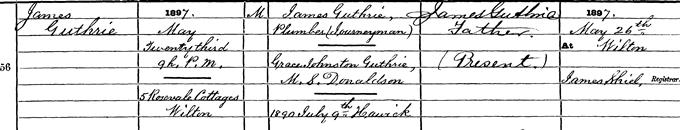 Birth entry for Jimmie Guthrie