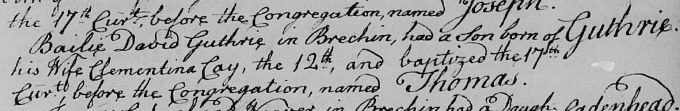 Baptism entry for Thomas Guthrie