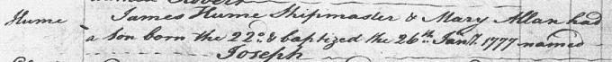 Baptism entry for Joseph Hume