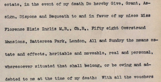 Detail from the will of Elsie Inglis.