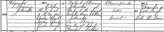 Birth entry for Reginald Fleming Johnston