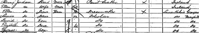 1891 Census record for Louisa Jordan