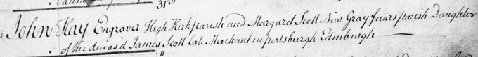Marriage entry for John Kay 1787