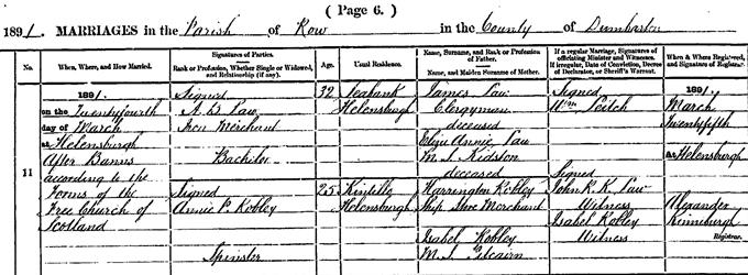 Marriage entry for Bonar Law