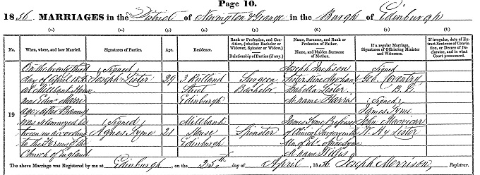 Marriage entry for Joseph Lister