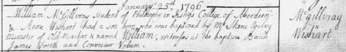Baptism entry for William MacGillivray