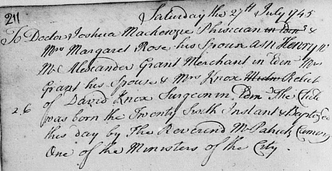 Birth and baptism entry for Henry Mackenzie