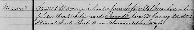 Birth and baptism entry for Alexander Mann