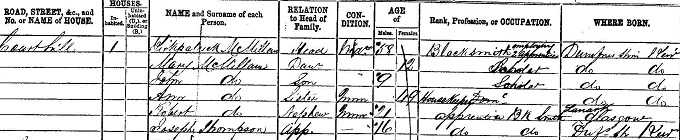 1871 Census record for Kirkpatrick McMillan