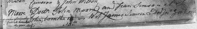 Birth and baptism entry for John Moore