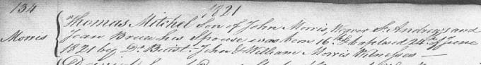 Birth and baptism entry for Old Tom Morris