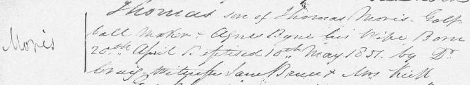 Birth and baptism entry for Young Tom Morris