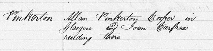 Marriage entry for Allan Pinkerton