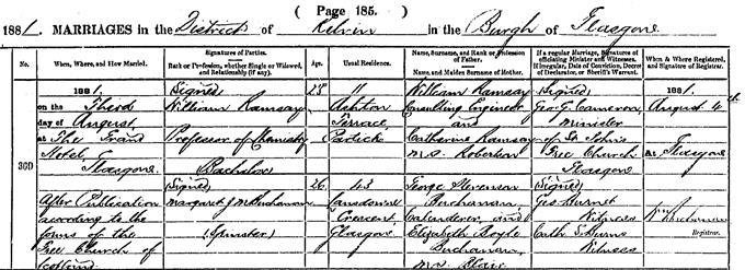 Marriage entry for William Ramsay