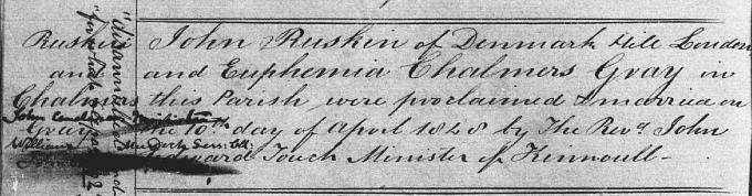 Marriage entry for John Ruskin