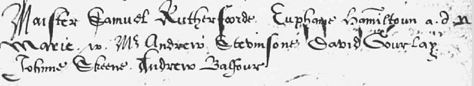 Baptism entry for Samuel Rutherford's daughter