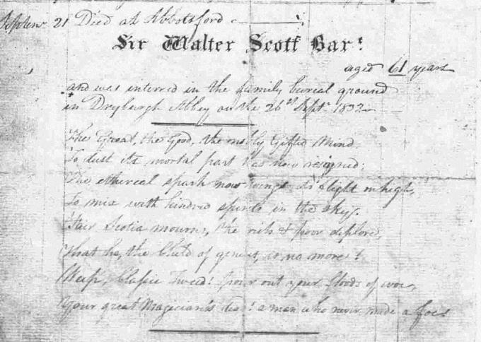 Death and burial entry for Sir Walter Scott - Melrose