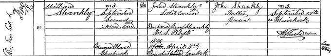 Birth entry for Bill Shankly