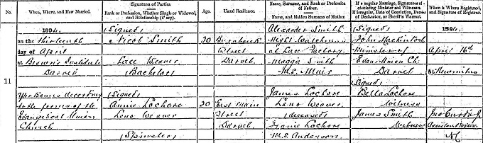 Marriage entry for Nicol Smith