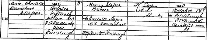 Birth entry for Marie Stopes