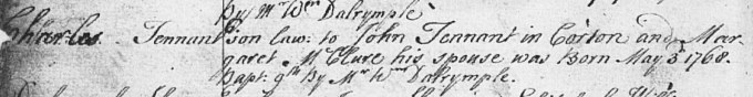 Birth and baptism entry for Charles Tennant