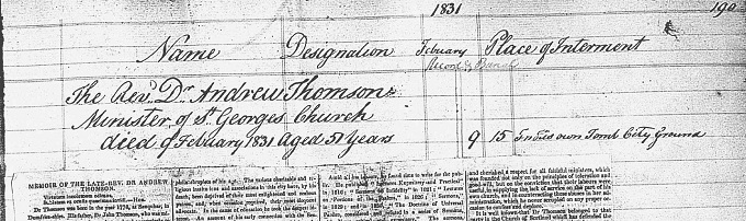 Death entry with memoir of Andrew Mitchell Thomson