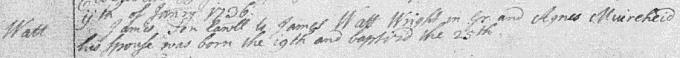 Birth and baptism entry for James Watt