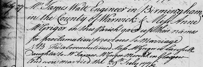 Second marriage entry for James Watt